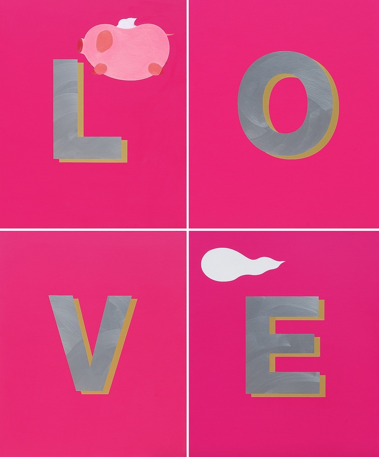 Love pig in pink, 2009 Acrylic on canvas 110 x 90 cm x4